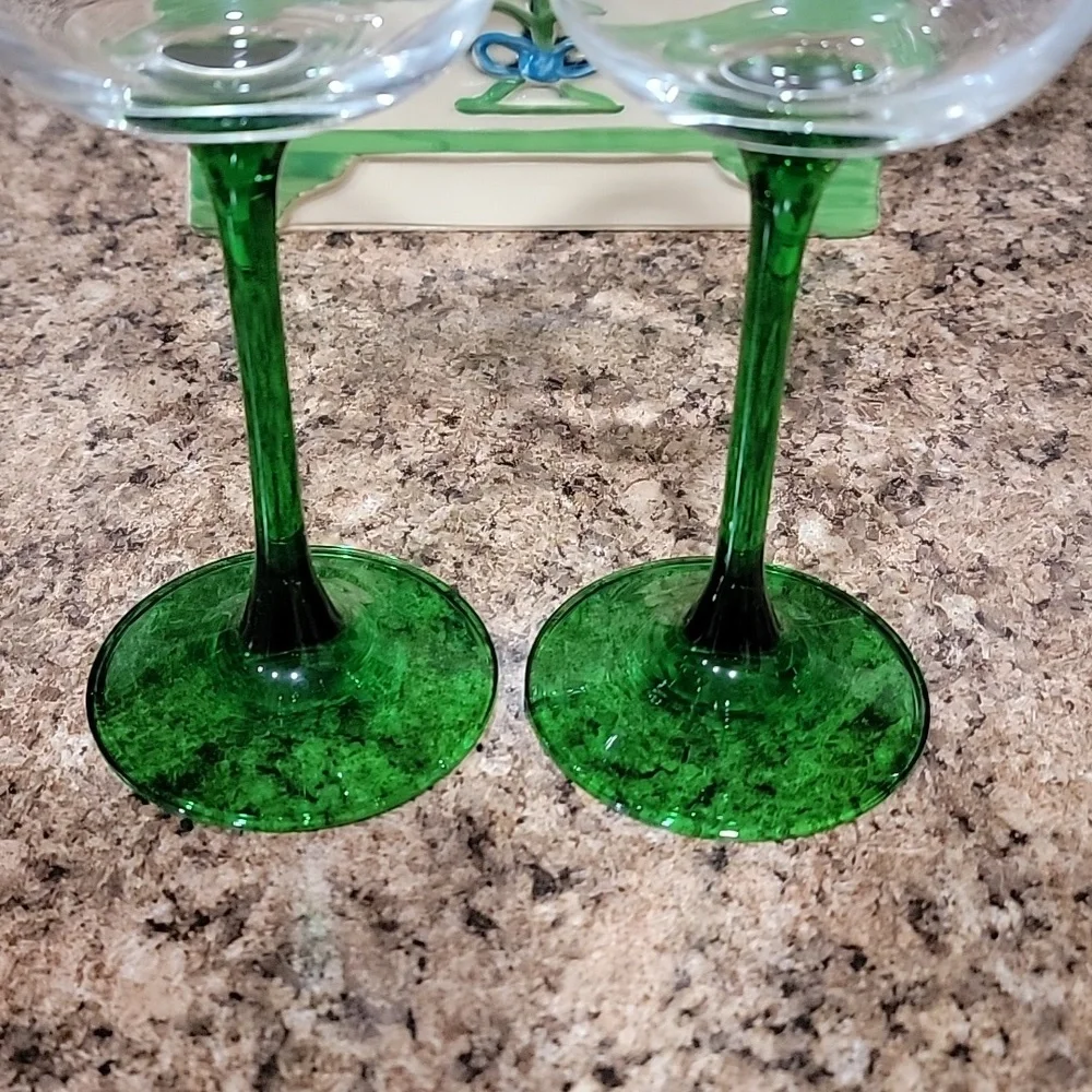Vintage Luminarc Emerald Green MCM Stemmed Wine Glasses Set of 6